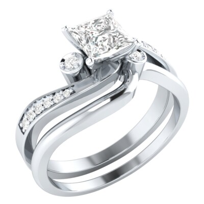 3/4 CT Princess Moissanite Bridal Wedding Band Ring Set Real 925 Sterling Silver