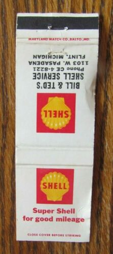 BILL & TED'S SHELL GAS STATION MATCHBOOK MATCHCOVER: FLINT, MICHIGAN -E20 - Picture 1 of 1