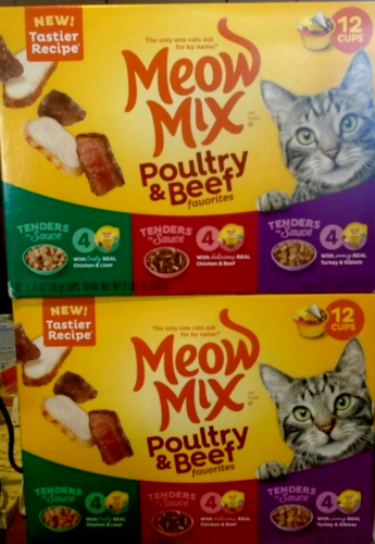 Meow Mix Tender Favorites Poultry & Beef Wet Cat Food, 2.75-Oz Cups 12ct 2-BOXES