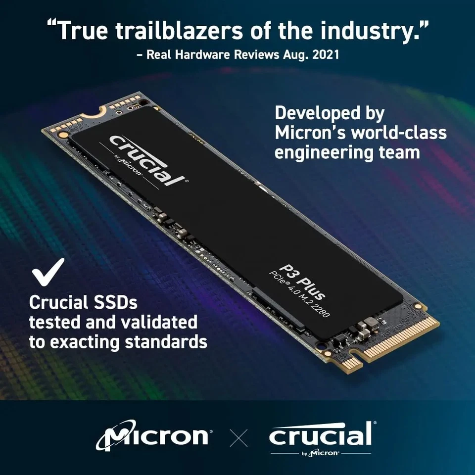 Crucial P3 Plus SSD 1TB PCIe Gen4x4 3D NAND NVMe M.2,up to 5000MB/s OEM package) - Image 2 of 4