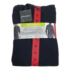 Eddie Bauer Sweater Mens Medium M Blue Pullover Hoodie Pouch Pockets Retro