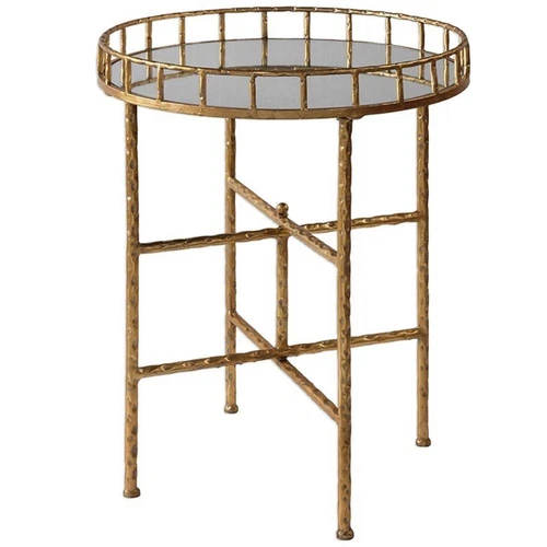 Uttermost Tilly 20" Round Iron and Mirror Top Accent End Table in Bright Gold - Picture 1 of 4
