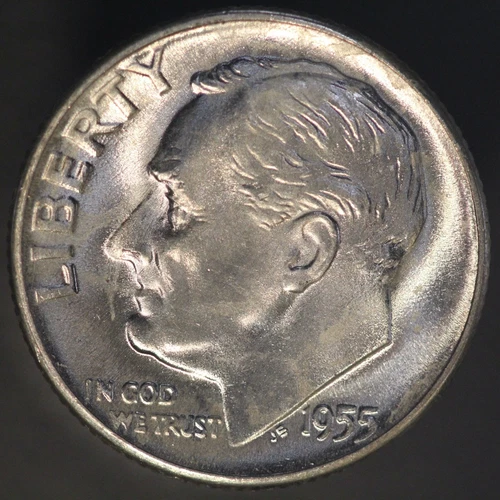 1955 D ROOSEVELT DIME BU FRESH FROM ORIGINAL ROLL-LOT 3099