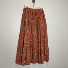 Vintage Pleated Maxi Skirt Orange Floral Long Skirt Size XS / S see Measurements