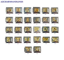 Italian Charms Gold CZ Letters A-Z Italian Modular Charm Links for your Bracelet