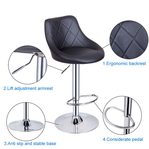 2 x Bar Stools Mid Back Armless Oval Seat Gas Lift Swivel Cafe Breakfast Stool - Picture 10 of 46