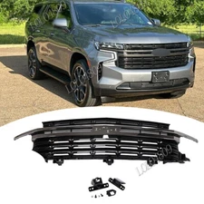 Front Bumper Gloss Black Grille For 2021 2022 2023 2024 Chevy Tahoe/Suburban