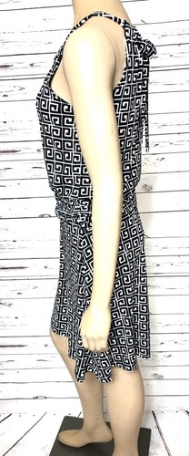St Tropez West Black White Halter Ruched Waist Dress Stretch Size 12 - Picture 5 of 8