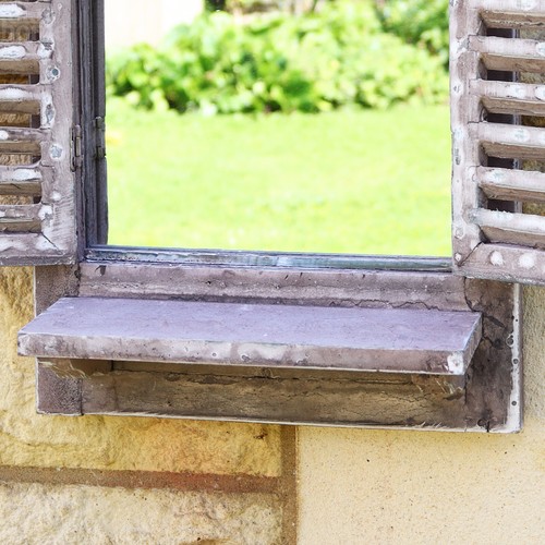 Brown Shutter Window Mirror With Shelf Rustic Wood French Country Wall Decor - Picture 2 of 5