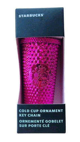 Starbucks Hot Pink Holiday Studded Cold Cup Tumbler Key Chain Ornament NEW Seale - Picture 9 of 11