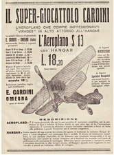 PUBBLICITA' 1925 CARDINI OMEGNA GIOCATTOLO AEROPLANO S13 VIRATE SU HANGAR SUPER