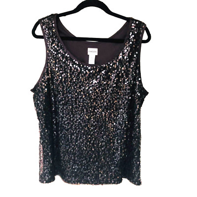 Chico's 2 Brown Sparkle Top Womens M L Embellish Date Goth Party Whimsigoth