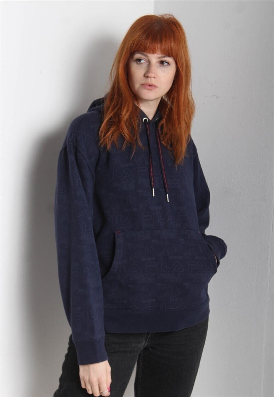 Felpa con cappuccio vintage Fila stampa all over blu taglia grande L W1M4