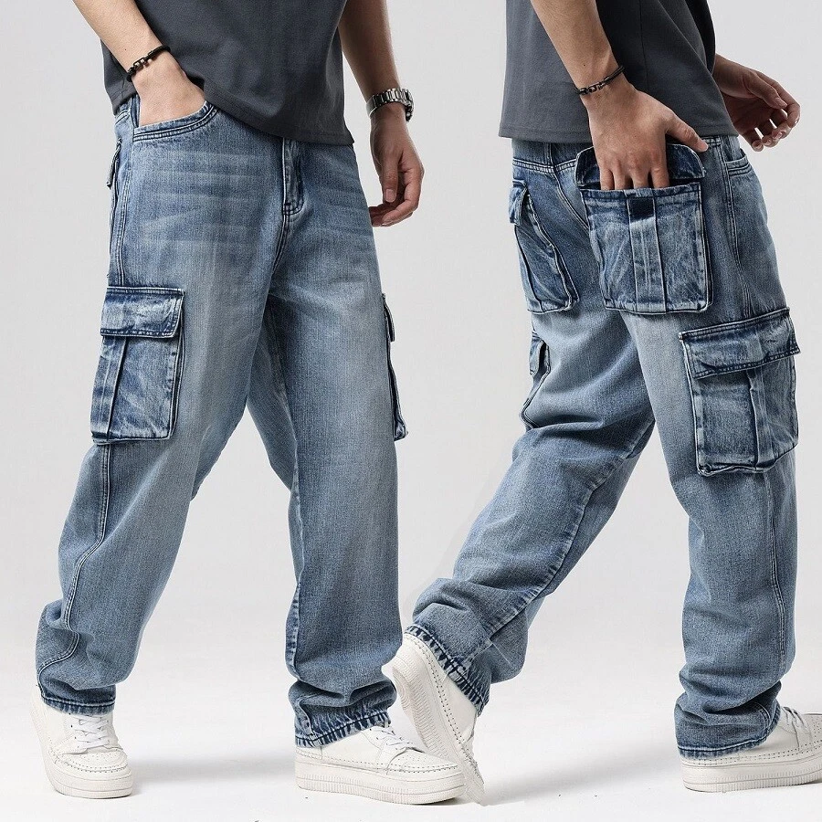 Ly Designer Fashion Men Low Rise Baggy Jeans Loose Fit Retro Light Blue  Casual Denim Cargo Pants Streetwear Hip Hop Joggers For From Amini01,  $24.65 | DHgate.Com