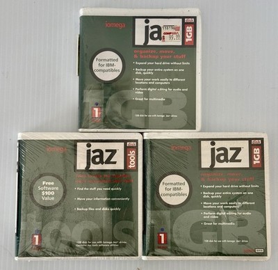 Lot Of 3 Iomega Jaz 1GB Disks Sealed IBM Format + Tools Disk Vintage NOS