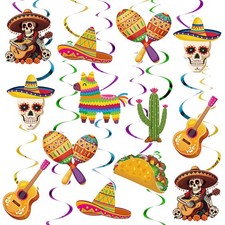 24Pcs Cinco De Mayo Hanging Decorations, Mexican Fiesta Party Ceiling Streame...