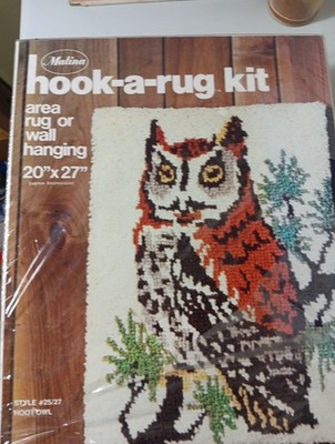 New Vintage 1970s Malina Hook A Rug Kit ''Hoot Owl'' #25/27 Kit Finished 20 x27 