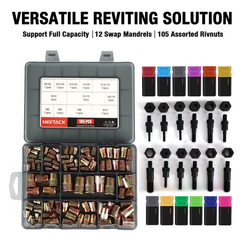 Heavy Duty Rivet Nut Tool Kit, 16" Auto Release Nut Rivnut Tool with 12 SAE &... - Picture 4 of 8