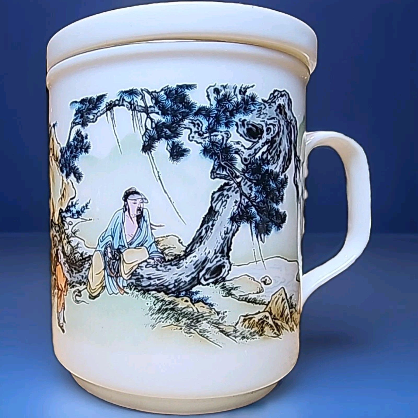 Nice Vintage Snow White China 2 Piece Tea Cup Mug Set Strainer Infuser