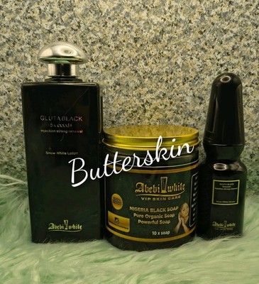 3pcs Abebi White VIP Skin Care Set, Lotion, Black Soap,  Serum