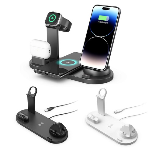 6 in 1 Wireless Charger Multifunction Charging Station Stand & Holder For iPhone - Picture 1 of 14