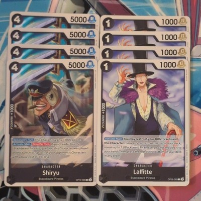 4 x Shiryu OP10-086 R & 4 x Lafitte OP09-095 R One Piece Mint Foil Playsets 