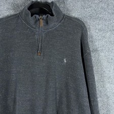 Polo Ralph Lauren Sweater Mens Large Gray Quarter Zip Mock Neck Knit Pullover