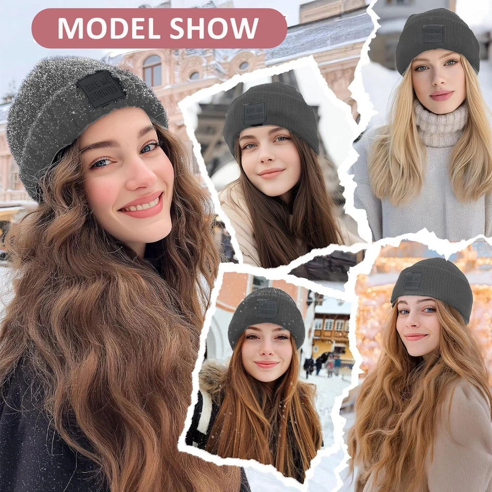 Peluca gorro 18 pulgadas con pelo largo ondulado gris invierno tejido sombrero cálido EE. UU. Foto 4 de 4