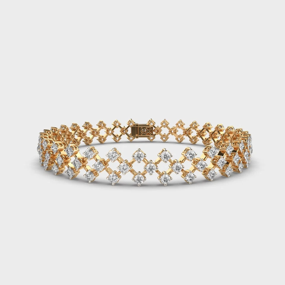 Brazalete tenis diamante natural redondo de 2,9 quilates regalo para compromiso oro amarillo de 14 k Foto 2 de 4