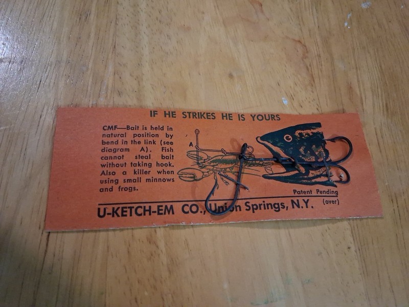 Vintage Bait Hook Minnow Harness U- Ketch-Em Co. Card. Union Springs, NY