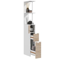 HOMCOM Mobile Colonna Bagno Salvaspazio con Armadietto, Ripiani e Cassetti Legno