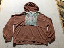 Sugarfox Hoodie plus Size 1X Brown Multicolor Chevron Long Sleeve Pockets