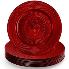 DEAYOU 12 Pack Round Charger Plates, 13-inch Red Beaded Chargers for Dinner ,