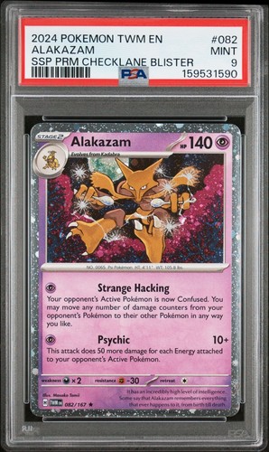 2024 POKEMON TWM EN-TWILIGHT MASQUERADE Cosmos Holo 82 ALAKAZAM PSA 9