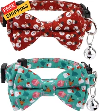 LUTER 2pcs Christmas Cat Collar with Bells and Bow Tie, Clear,Green,Red 