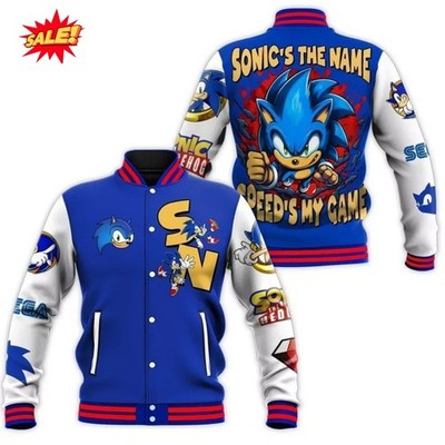 Sonic s The Name Speed s My Game Baseball Jacket Poly Reprint
