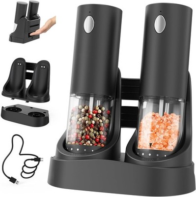 CIRCLE JOY Electric Salt & Pepper Grinder Set, USB Rechargeable, LED Light, Adju