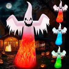 12FT Giant Halloween Inflatables Ghost Built-in 3-Color Changing Rotating Fla...
