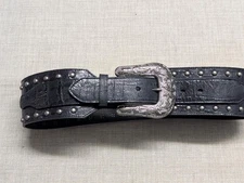 vintage ROPER alligator STUDDED leather 30 black western RODEO buckle belt GOTH