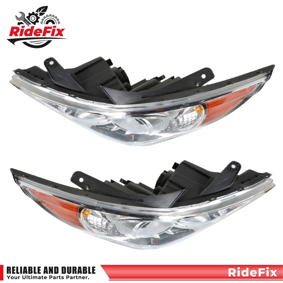 For Hyundai Sonata 2011-2014 Headlights Headlamps Projector Pair Chrome Halogen - Image 4 of 4