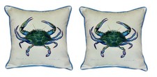 Pair of Betsy Drake Beige Male Blue Crab Large Pillows 18 Inchx18 Inch