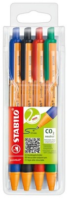 Ballpoint Pen - STABILO pointball - Pack of 4 - Blue, Black, Red Green