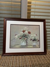Vintage Framed Cross Stitch Flowers In A Vase Framed 16x19in