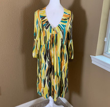 Uncle Frank Women’s Dress Large Abstract Print Cotton Made USA V-Neck 3/4 Sleeve