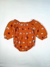 Halloween Boutique Baby Romper Pumpkin Smocked Orange Fall Cottagecore Boho