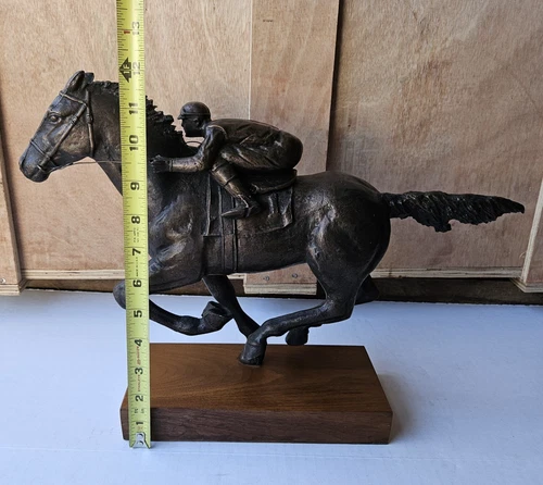Antique Austin Sanfilippo Bronze Sculpture Race Horse Jockey Statue Wooden Base - Picture 13 of 14