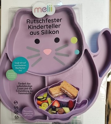 Melii Rutschfester Kinderteller aus Silikon Katze, Kühlakkus, Aufbewahrungsdose