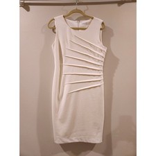 Calvin Klein Women Cream Sleeveless Sheath Dress Knee Length Size 12 Pleated