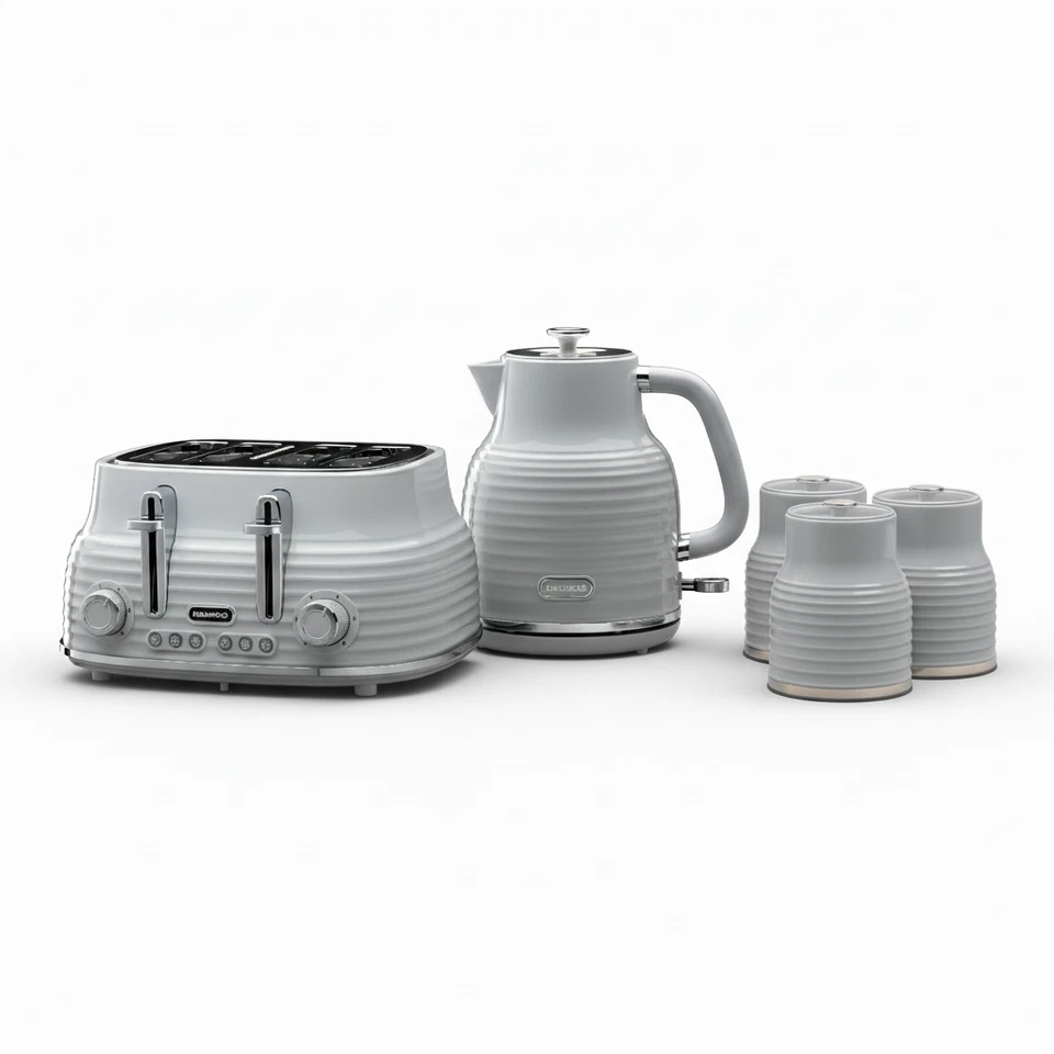 Daewoo Sienna Matching Kettle 4-Slice Toaster Tea Coffee Sugar Canister Set Grey - Image 2 of 4