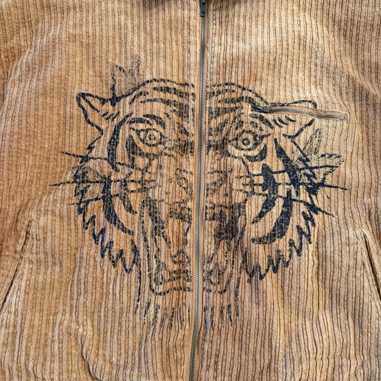 Ryoko Rain Jacket Mens Large Brown Corduroy Full Zip Tiger Streetwear - product detail image 6